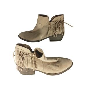 American Eagle Fringe‎ Ankle Booties 13 Tan Boho Western Suede Block Heel Boots